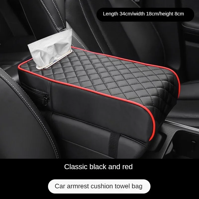 

Car Armrest Cover Leather With Tissue Storage Memory Foam Height Pad Universal Auto Center Armrest Protective Cushion Support