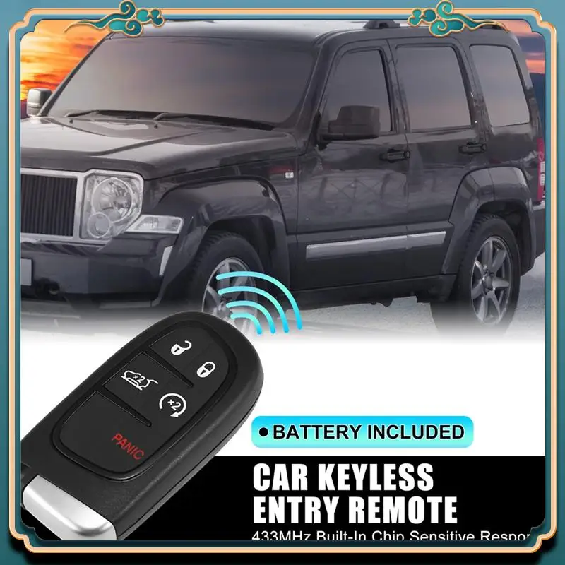 

A54P-Car Key Fob Keyless Entry Remote GQ4-54T 433Mhz ID4A Chip For Jeep Cherokee 2014-2020 5 Buttons 68141580AA 68141580AB