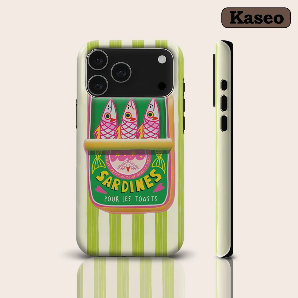 Funda de teléfono estilo francés Sardina Can IPhone17 para 16 15 14 Plus 13 12 11 Pro Max cubierta trasera de doble capa a prueba de golpes