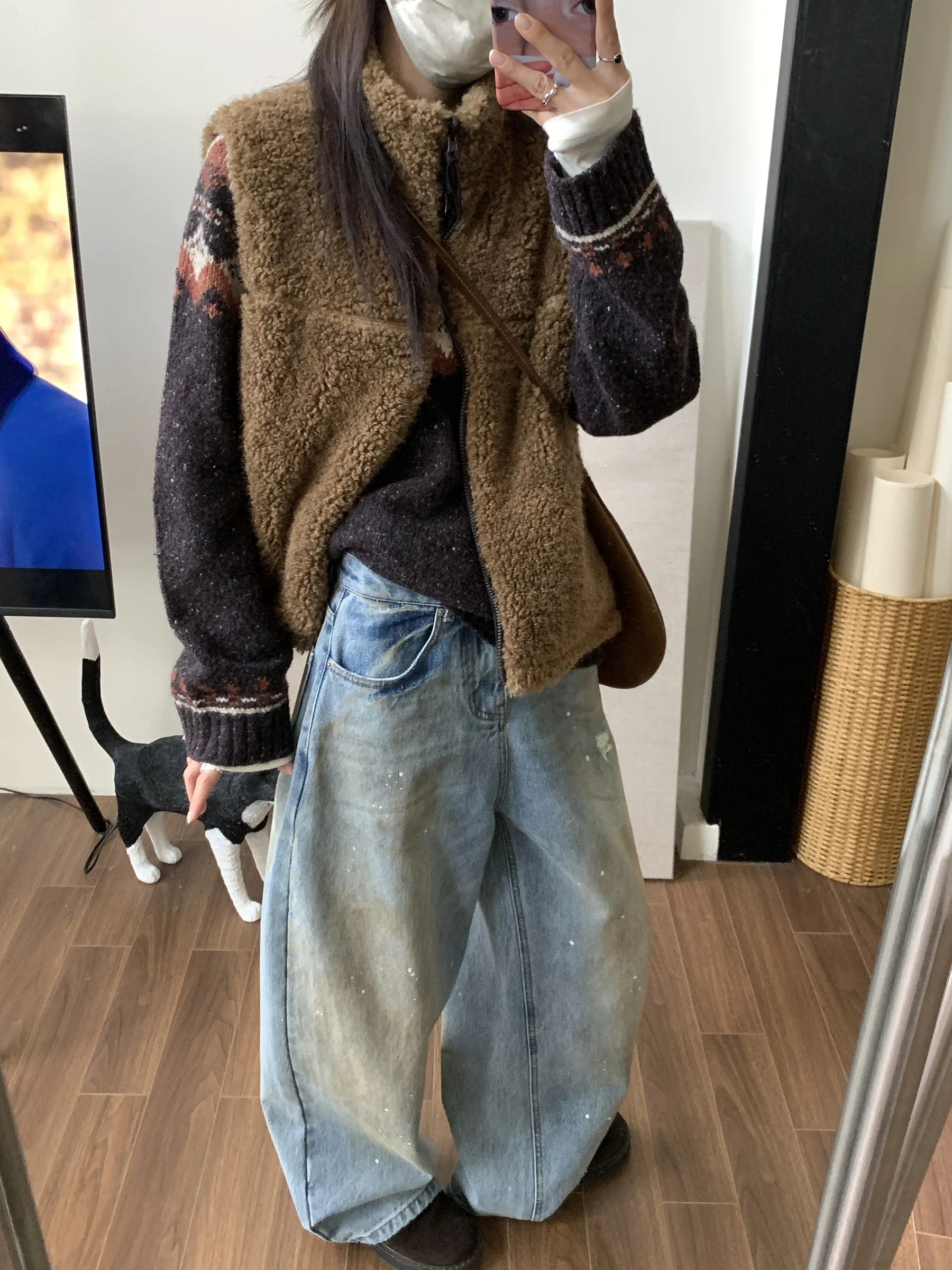 

Двусторонняя носимая теплая куртка-жилет NIZONDAYS из полиэстера с воротником-стойкой, на молнии, для повседневной носки