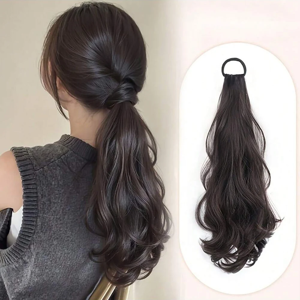 Synthetic Ponytails Hair Extension With Rubber Band Long Curly Wavy Layered Ponytail For Women Daily Use Heat Resistant Hair Wig