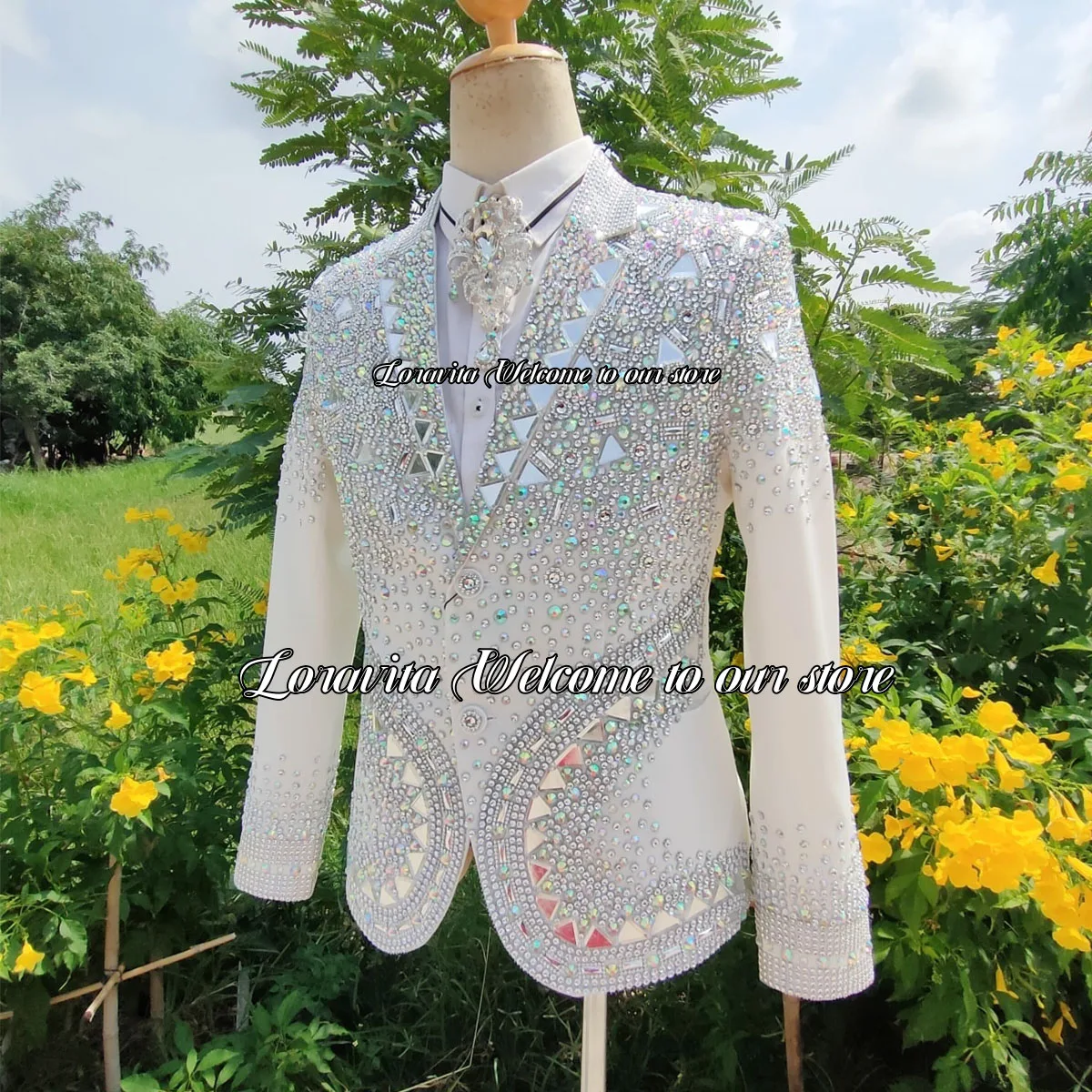 Sparkle Gem Groom Tuxedos Luxury Beaded Crystals Men Suits For Wedding 2 Pieces Fashion Male Prom Blazers Slim Fit Costume Homme