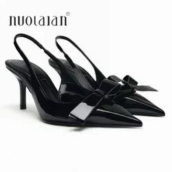 Women Black Bow High Heels Slingback Pointed toe Heeled for Woman Pumps Wedding Butterfly High heels Ladies Office Modern Heels