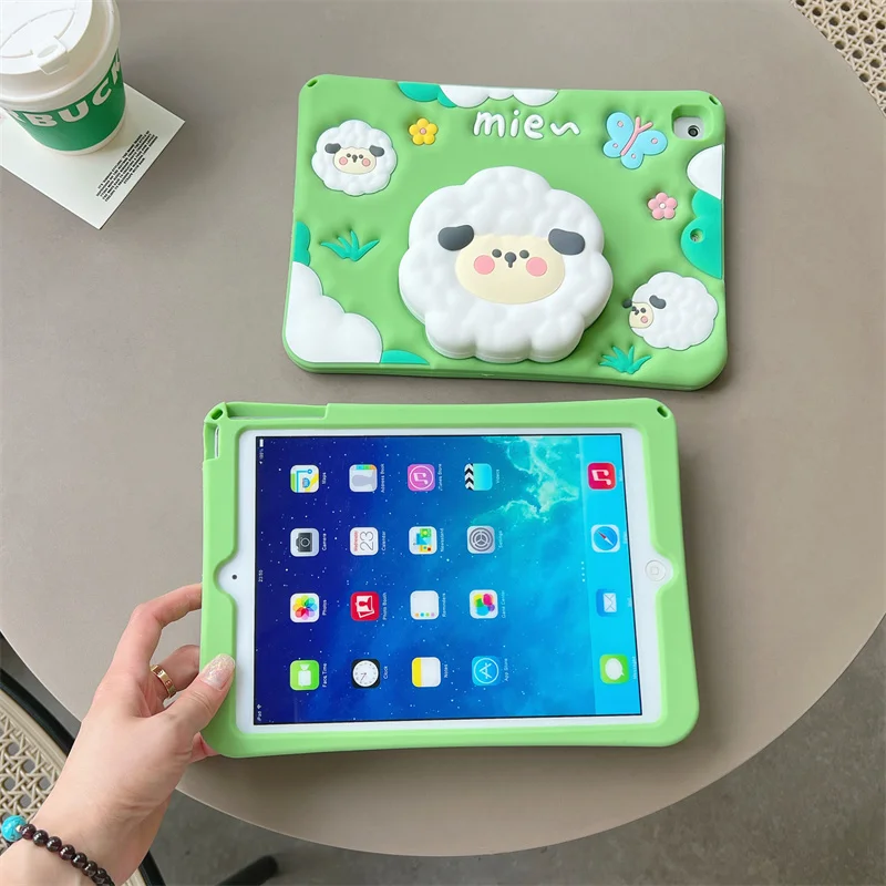 Cartoon sheep fold bracket Tablet Case For Apple ipad 10.9 Pro 11 Air11 2024 6th,9.7 10.5 10.2 Air4 5 Silicone Protective Shell