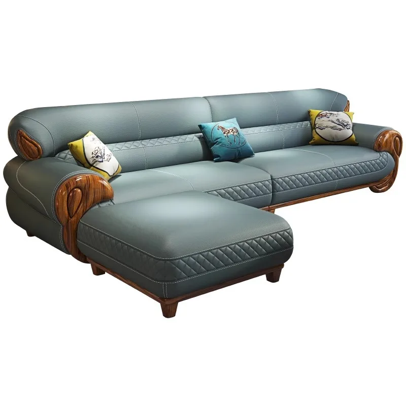 

Modern, Ebony, Light Luxury, Leather, Sofa, New Chinese, Solid Wood, Corner, Straight Row