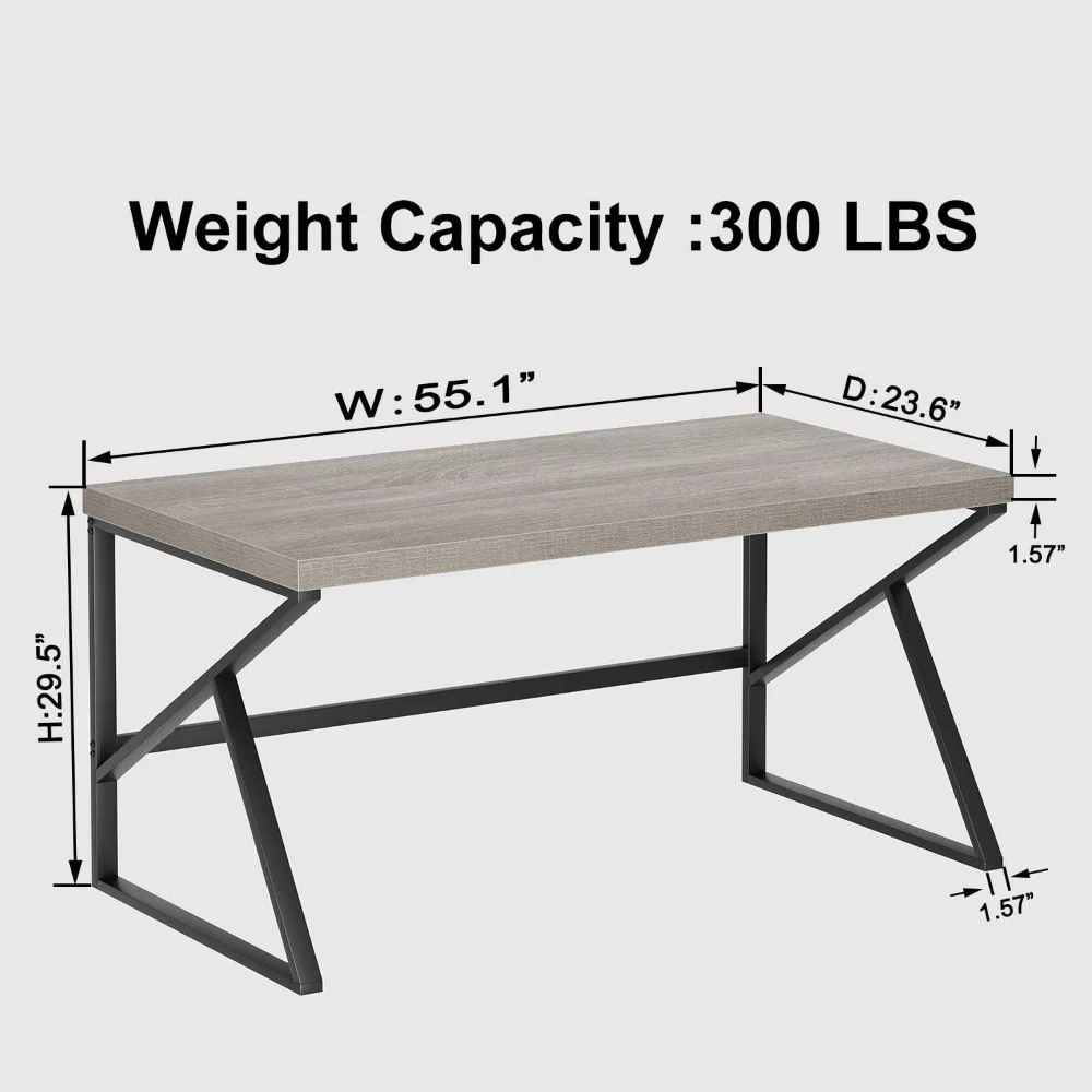 مكتب كمبيوتر رمادي، مكتب مكتب منزلي من الخشب والمعدن الصناعي، مكتب كمبيوتر محمول ريفي للمزرعة للعمل التنفيذي #2