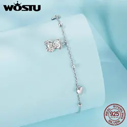 WOSTU 925 Sterling Silver Little 3D Bear Bracelet Heart Pendant for Women Girl Dating Birthday Companionship Gift Fine Jewelry