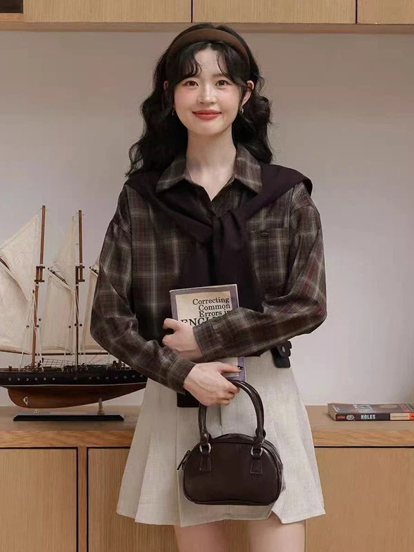 

plus Size 300 Pou Women's Plaid Loose Long Sve irt Turn-down Collar Casual Sle Spring Season Breathable Comfortable