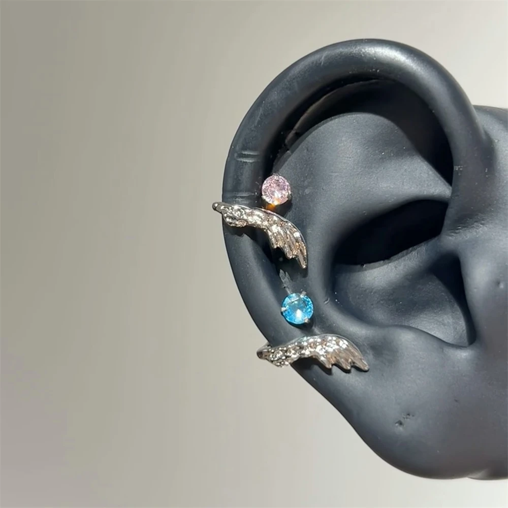 

1pcs Bling 5mm Zircon Wing Curved Ear Bone Nail Inoxidable Stainless Steel Conch Piercing Earrings For Women y2k Accessories