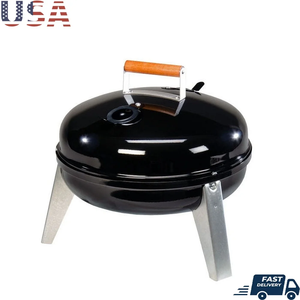 

Portable Charcoal Grill 176 sq in Cooking Space Lightweight Steel Construction Adjustable Hood Vents Easy Carry Handle Outdoor