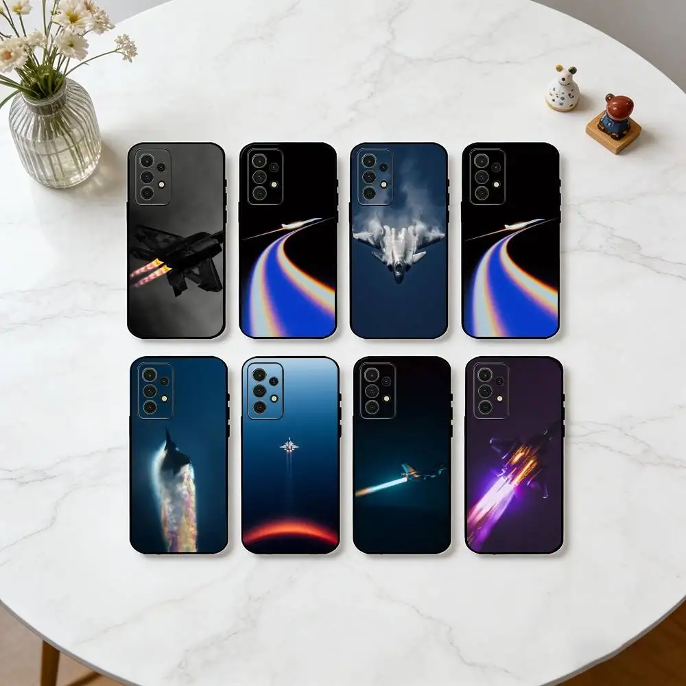 Funda de silicona suave negra con gráfico J-Jet Fighter Sunrise Sky para Samsung S25, S24, S21, S22, S23, S30, Ultra, S20, Plus, Fe, Lite