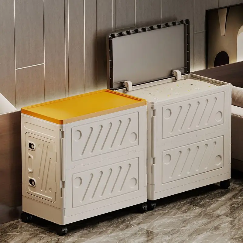 Foldable Storage Box With Wheels, Stackable Plastic Storage Bins With Lids, Large Capacity Storage Containers For Home Bedroom