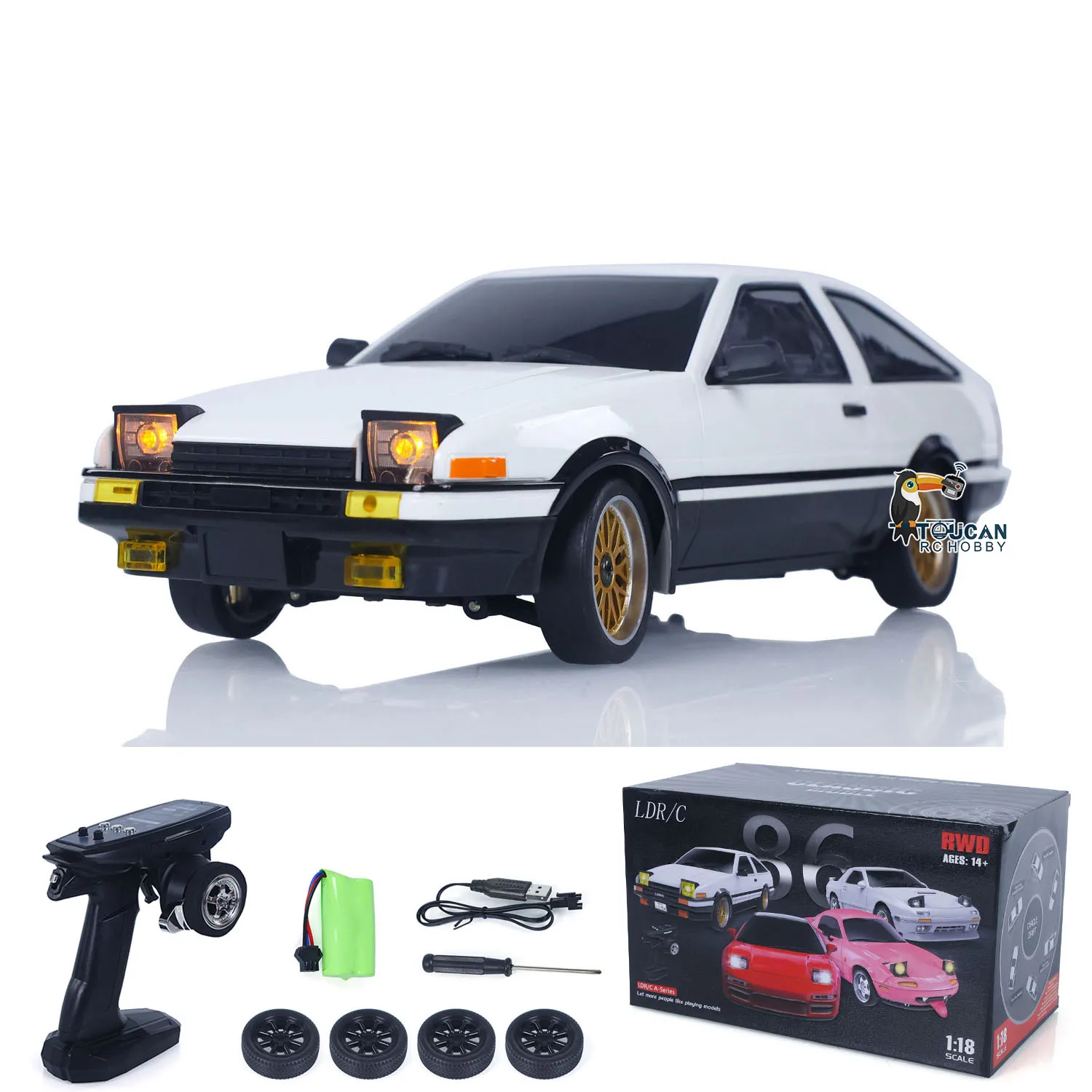 Venta de EE. UU. 1/18 LDRC LD1801 RC Drift Car RWD AE86 vehículos de carreras giroscopio con luz abatible