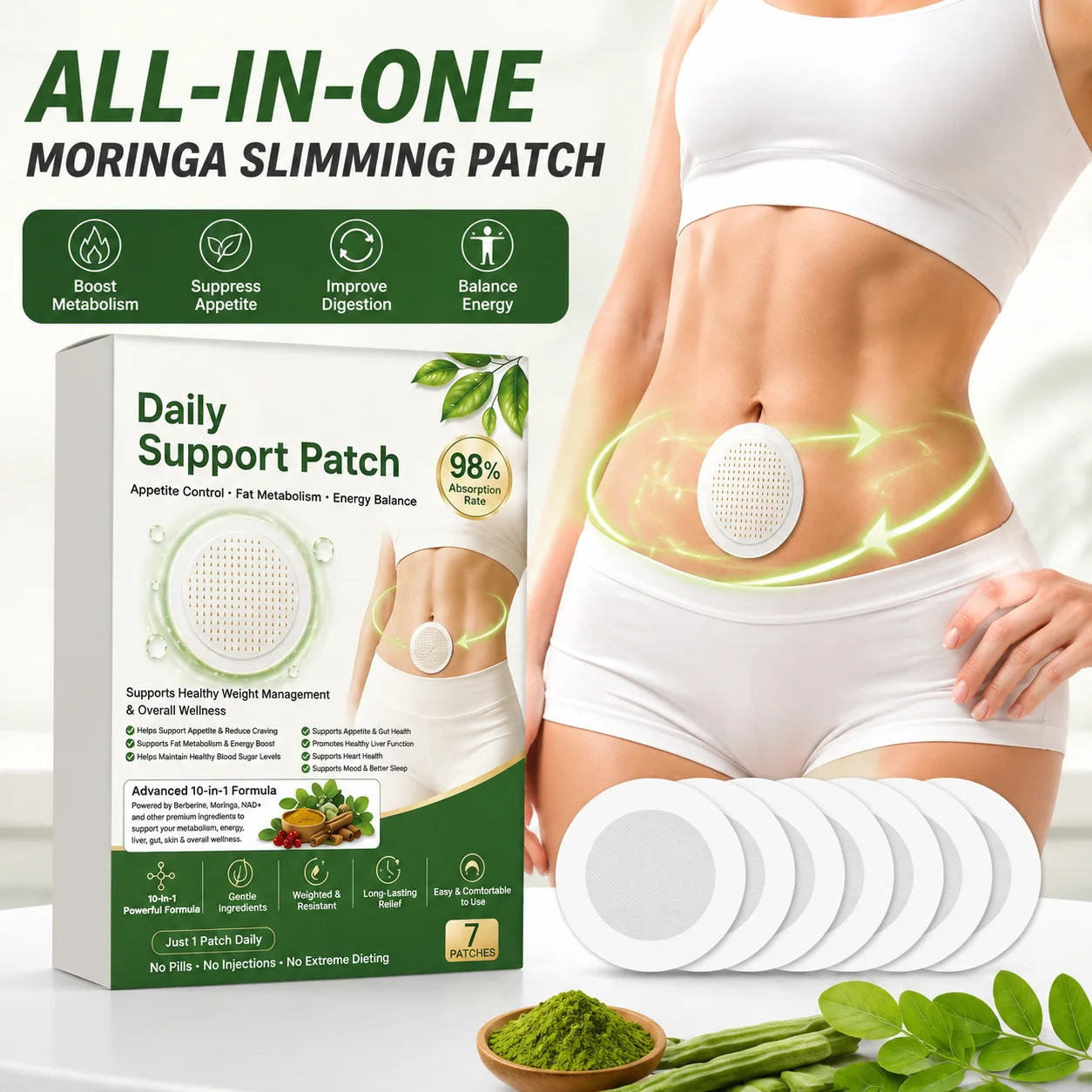 Berberine X NAD+ Weight Management Assistance Patch Weight Loss Slimming Belly Fat Burner Detox Sticker Nano Microneedle Patch