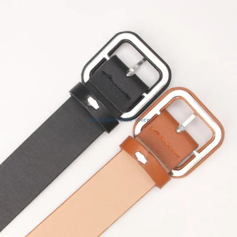 X7XB Stylish PU Waist Belt For Women With Square Buckles And Candy Color For Casual And Formal Outfit All Matching Accessory