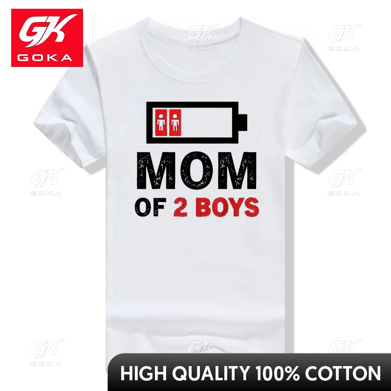 MOM OF 2 BOYS Shirt From Son Mothers Day Birthday Women T-Shirt Mama Gift Humor Funny Letter Print Mommy GOKA Tee Fashion Tops