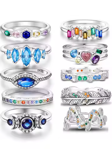 Original 925 Sterling Silver Ring Colorful Diamonds Cubic Zircon Finger Ring For Women Jewelry Wedding Engagement Birthday Gift