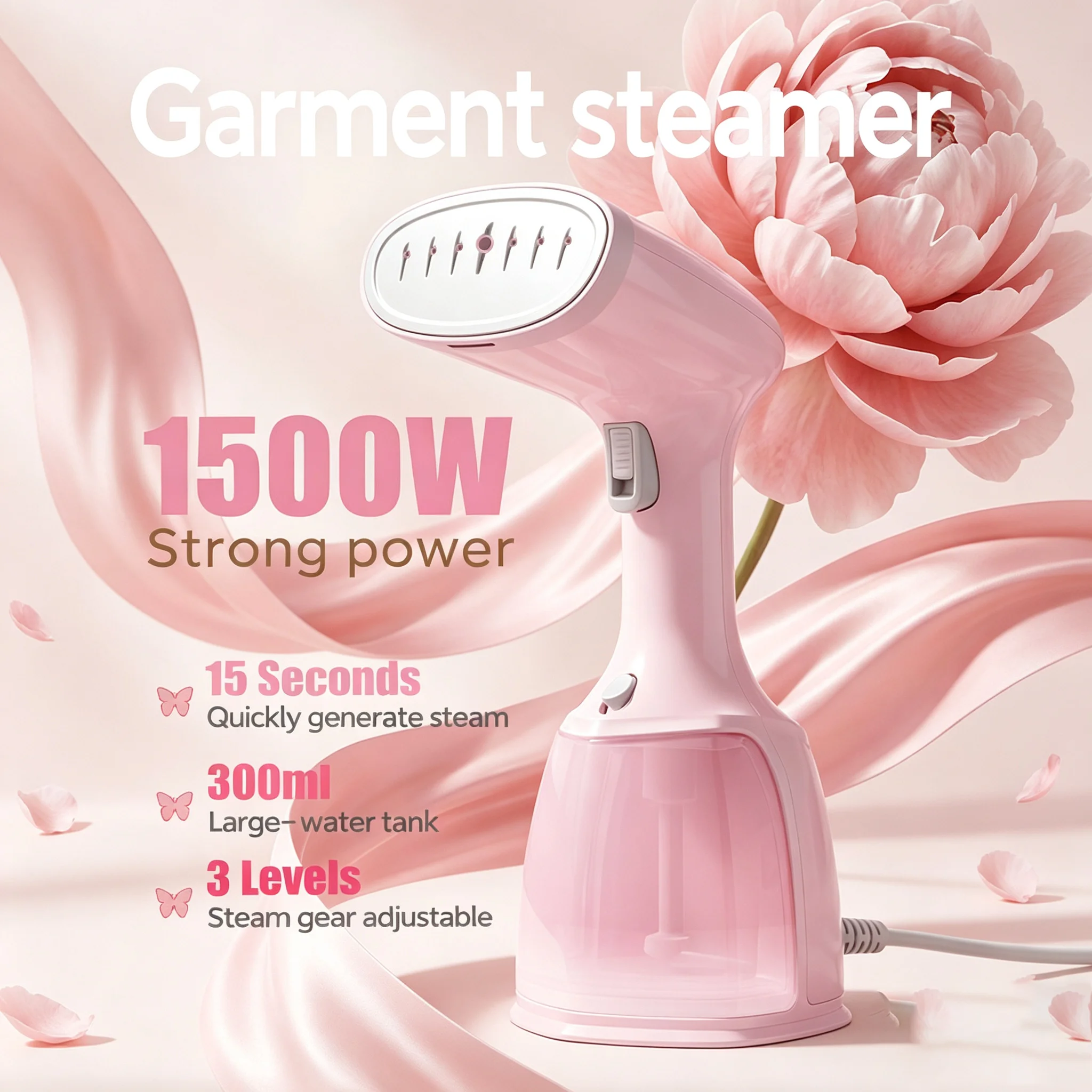 1500W Portable Garment Steamer | Steam Iron, 3-Temp Settings | 280mL See-through Tank | Travel & Home Wrinkle-Removing Expert