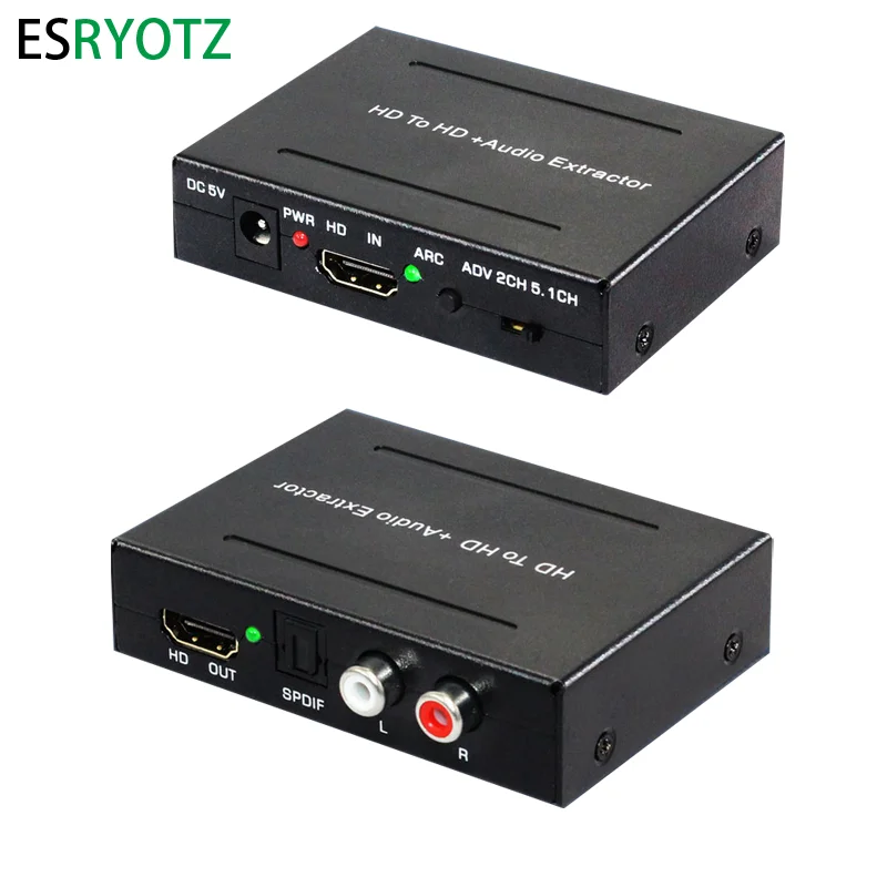 

4K 60HZ ARC HDMI-Compatible to HDMI-Compatible SPDIF Optical 5.1 Ch RCA L/R Analog Audio Extractor Converter Splitter Version2.0