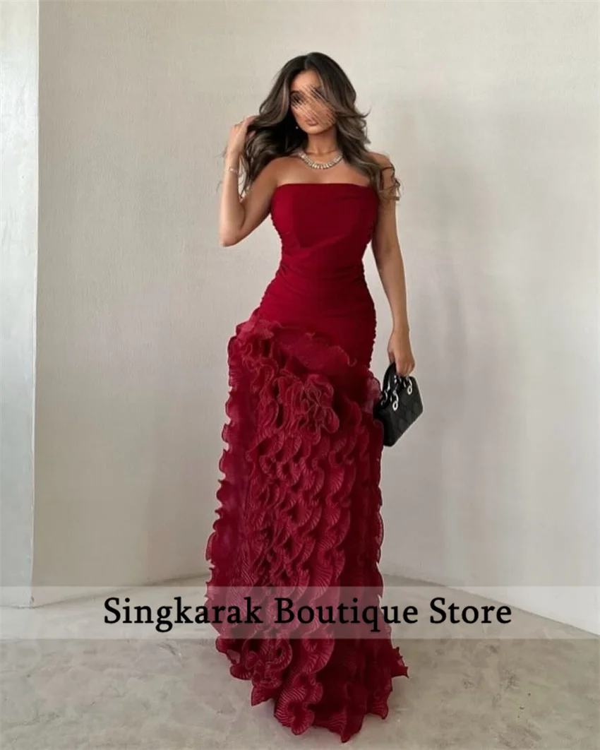 Sexy Red Prom Dress 2025 Tiered Ruffles Sweetheart Luxury Birthday Party Evening Gown Wedding Dress  فساتين Robes Customized