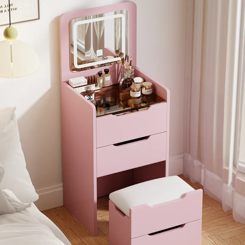 Single Standing Makeup Vanity With LED Mirror Removable Panel Storage Drawers Modern Dressing Table For Bedroom Furniture