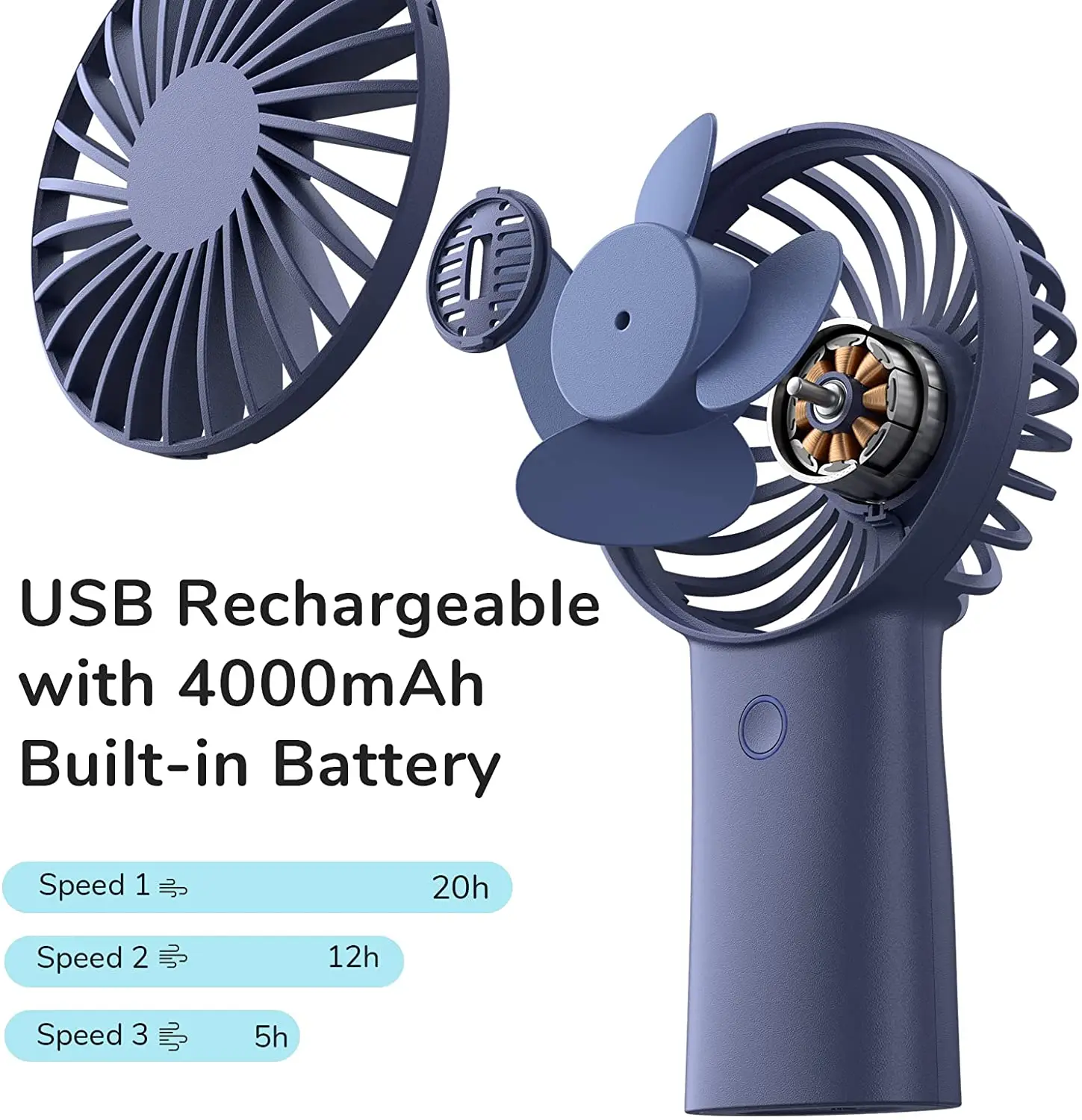 Portable USB Rechargeable Small Fan 4000mAh Battery Working 5-20 Hours Desktop Small Handheld Travel Outdoor Quiet Fan desk fan