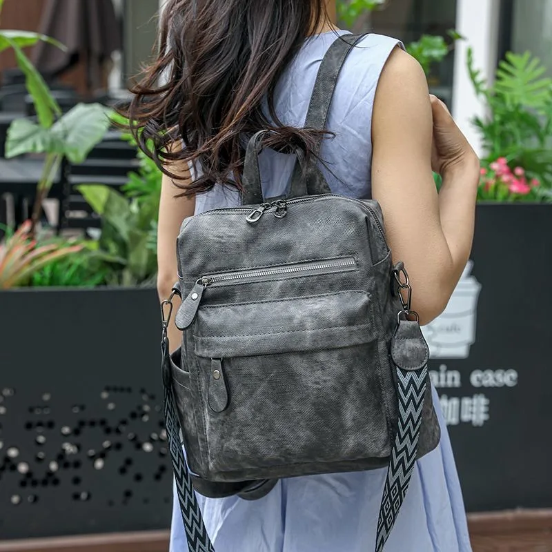 Leather Travel Fashion Backpack Purse for Women Multipurpose Designer Ladies Shoulder Bags with Tassel Two-toned Brown Handbag