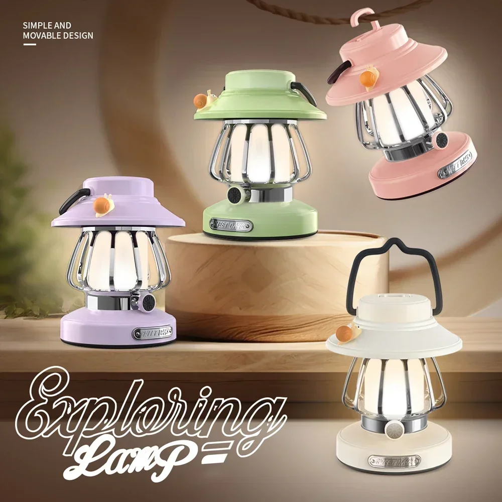 Retro LED Night Light Rechargeable Tent Hanging Lights 3 Colors Stepless Dimming Camping Lantern Portable Emergency Desktop Lamp