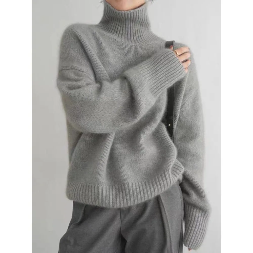 Autumn and Winter Thick Turtleneck Women Loose Elegant and Generous Knitted Pullover Sweater Slouchy Coat Outside To Wear Women