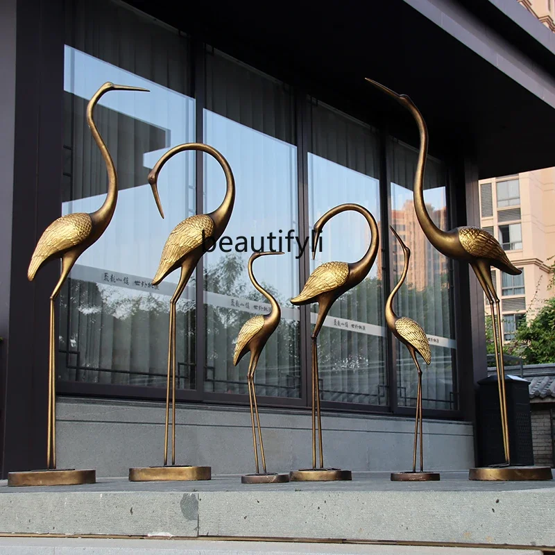 Copper-like Abstract Crane Decoration Large Outdoor Garden Landscape Decorative Red-Crowned Crane Sculpture