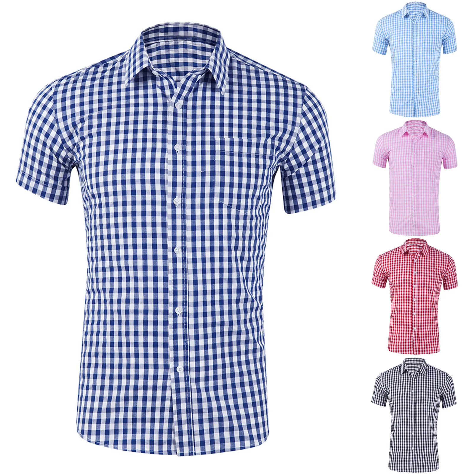 Heren Klein Geruit Katoenen Shirt Merk Klassiek Met Korte Mouwen En Knopen Overhemd Casual Regular Fit Gingham Overhemd