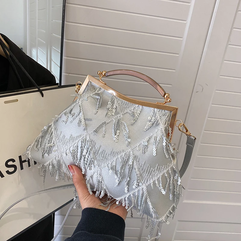 Fashion Embossed Floral Shoulder Bags Women 2025 Trendy Metal Handle Crossbody Purse with Long Chain Strap Wedding Party Clutch