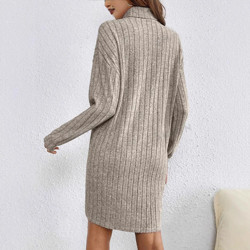 Robe tricotée à col roulé et manches longues pour femme, ample, décontractée et à la mode, couleur unie, nouvelle collection automne et hiver
