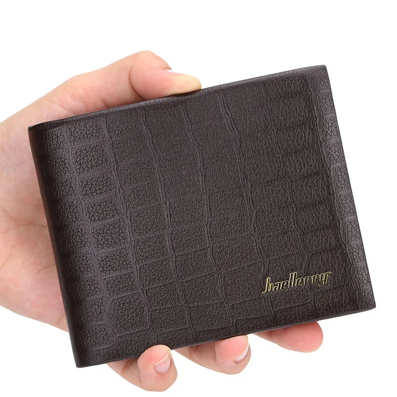 Men Vintage Pu Leather Wallet Short Slim Male Purses Money Credit Card Holders Male Wallet Triple Fold Crocodile Print Money Bag