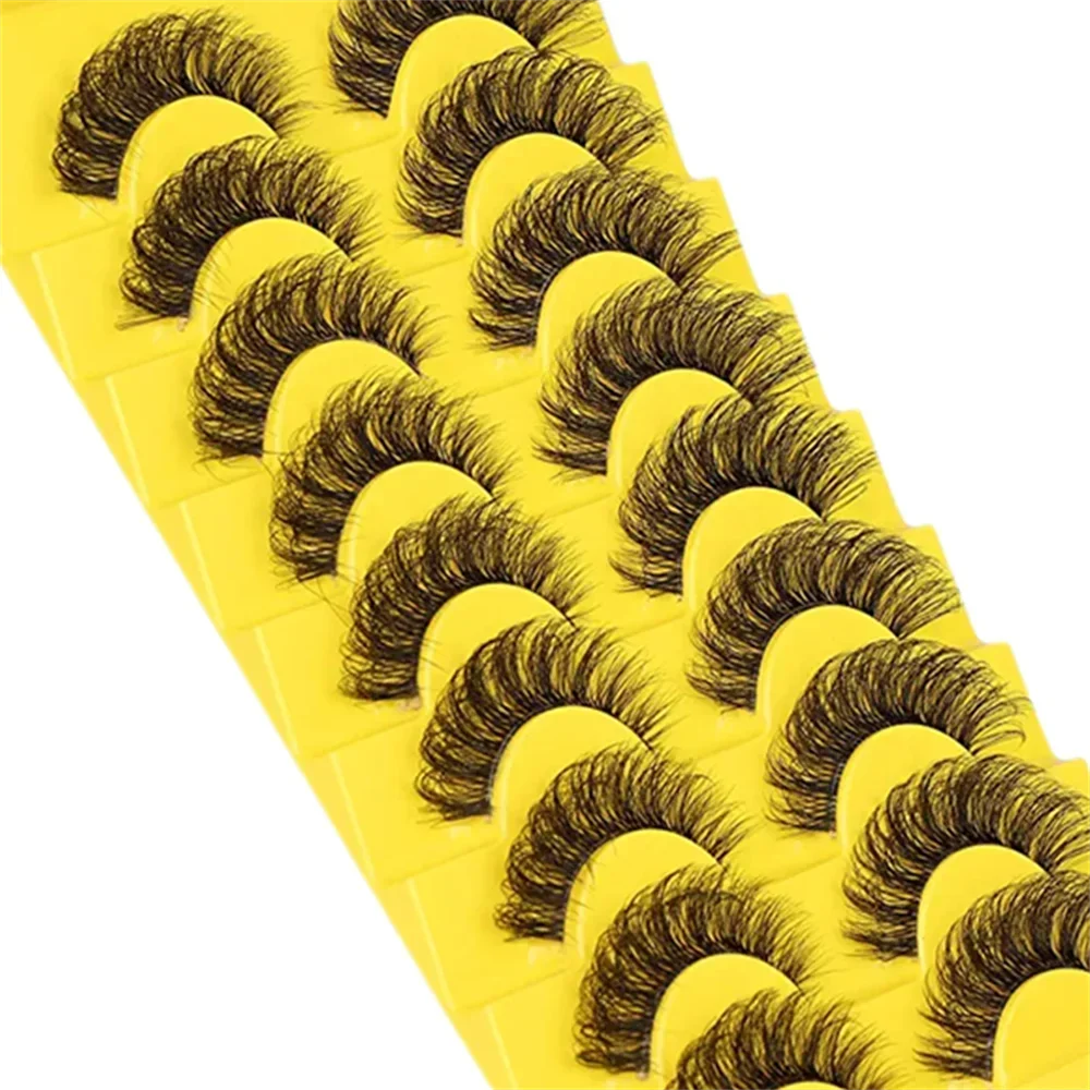 10 Par Rzęs 6D z Norek, Puszyste, Miękkie, Naturalne, Krzyżowane Rzęsy do Przedłużania, Wielokrotnego Użytku, Sztuczne Rzęsy z Imitacji Norki