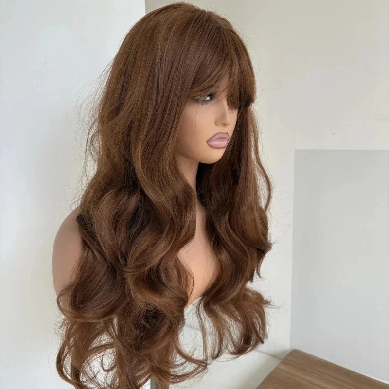

Новые модные женские длинные натуральные коричневые волнистые парики из 100% человеческих волос, 24 дюйма