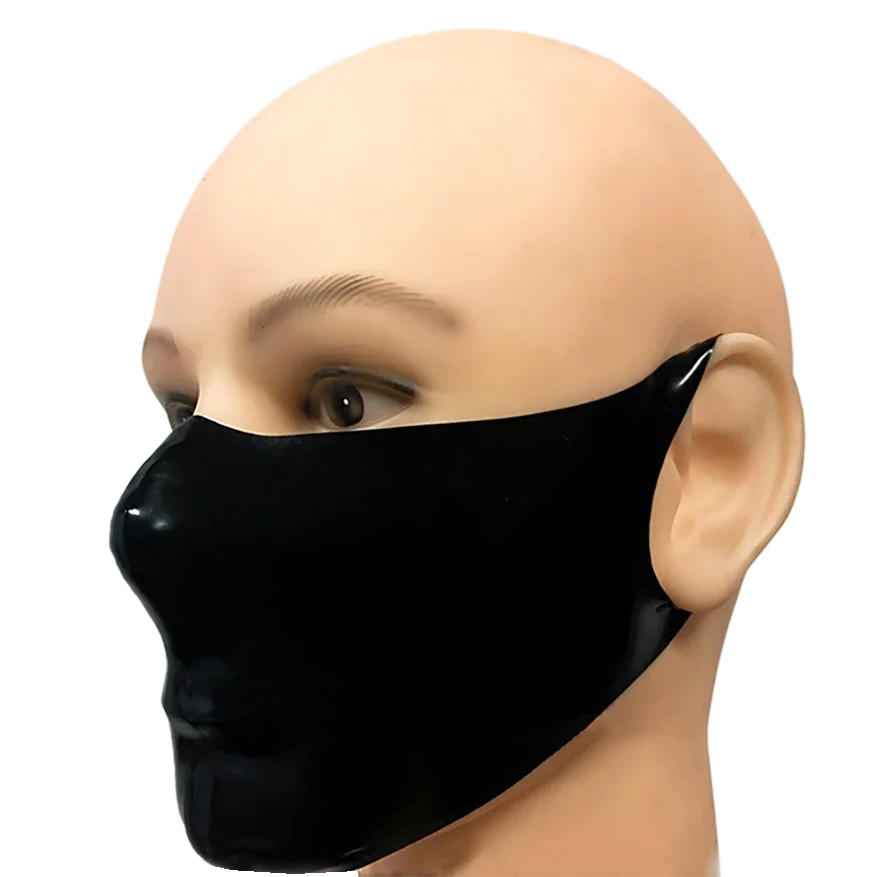 0,6mm schwarzer Latex Gummi Frauen Männer Gummi Fetisch Maske Mund abdeckung handgemachte Kopf bedeckung rlm268