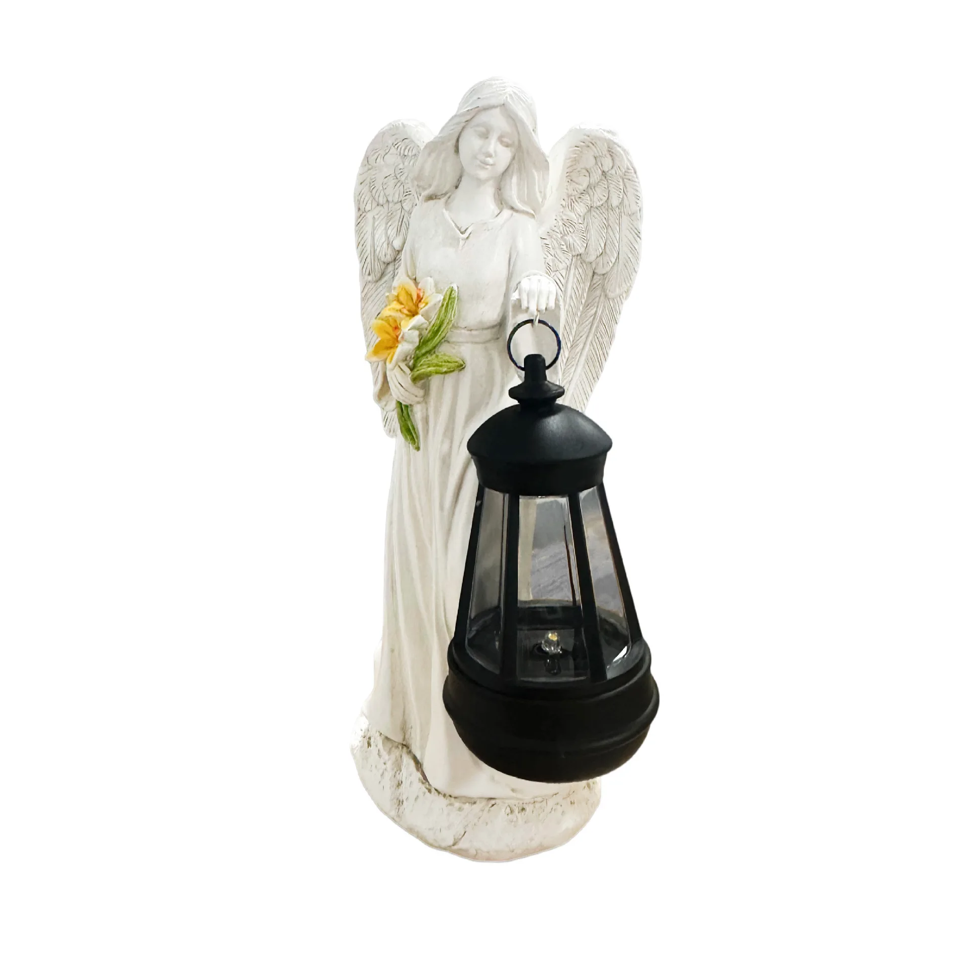 Garden Angel Statue with Lantern - Outdoor Resin Sculpture Creative Yard Decoration Patio Night Light