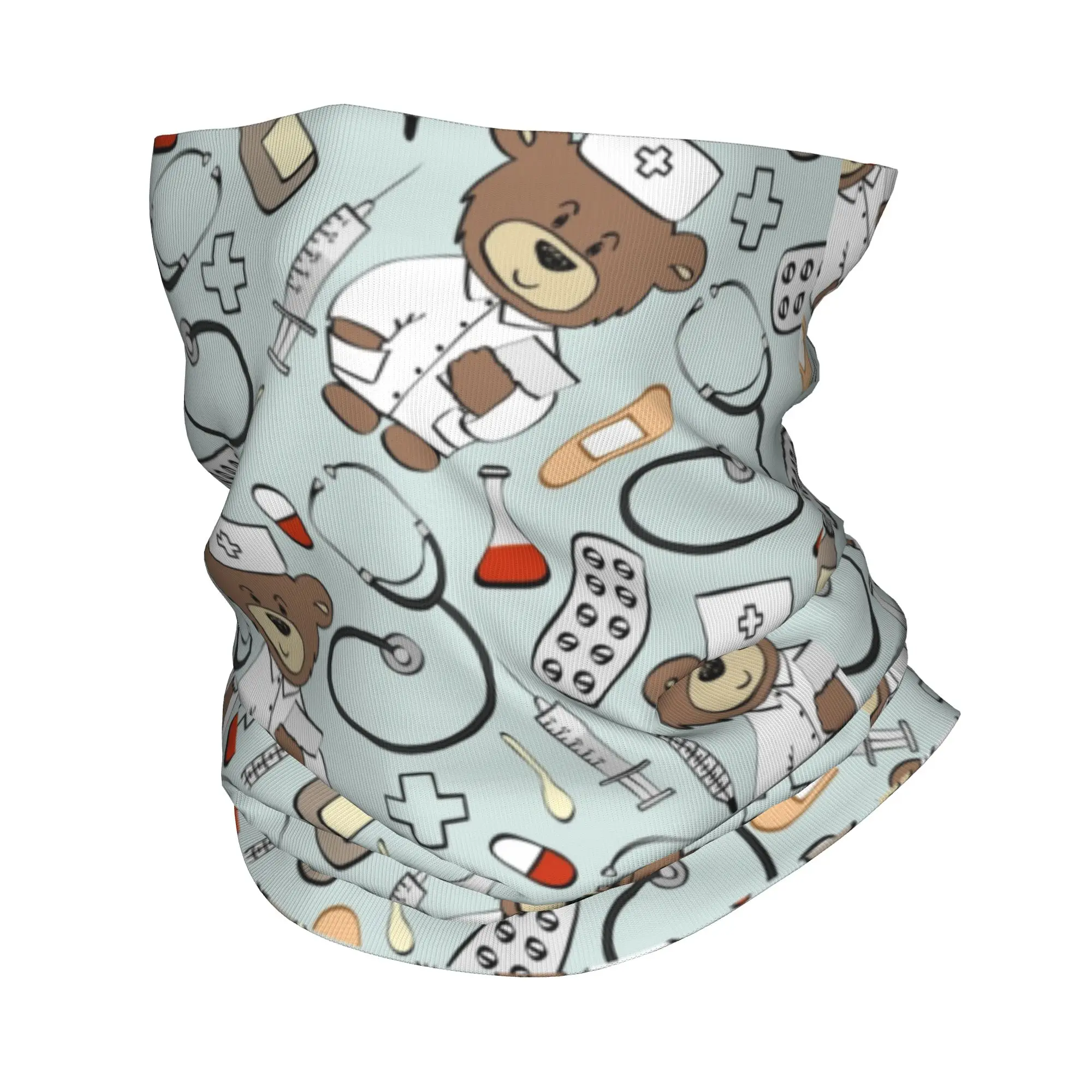 Custom Nurse Pattern with Bear Bandana Neck Warmer Men Women Winter Ski Tube Scarf Gaiter Health Care Nursing Face Cover