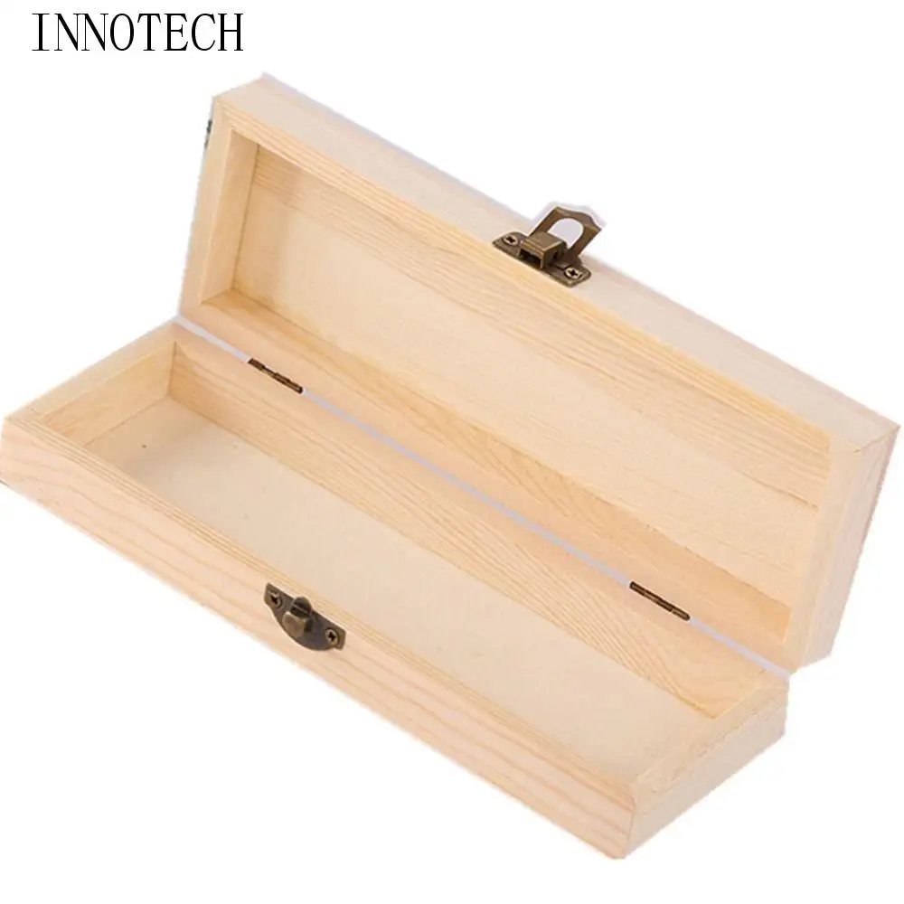 Rectangle Wooden Pencil Box Makeup Organizer Pen Container Stationery Box Desktop Plain Wooden Storage Box Student Gift