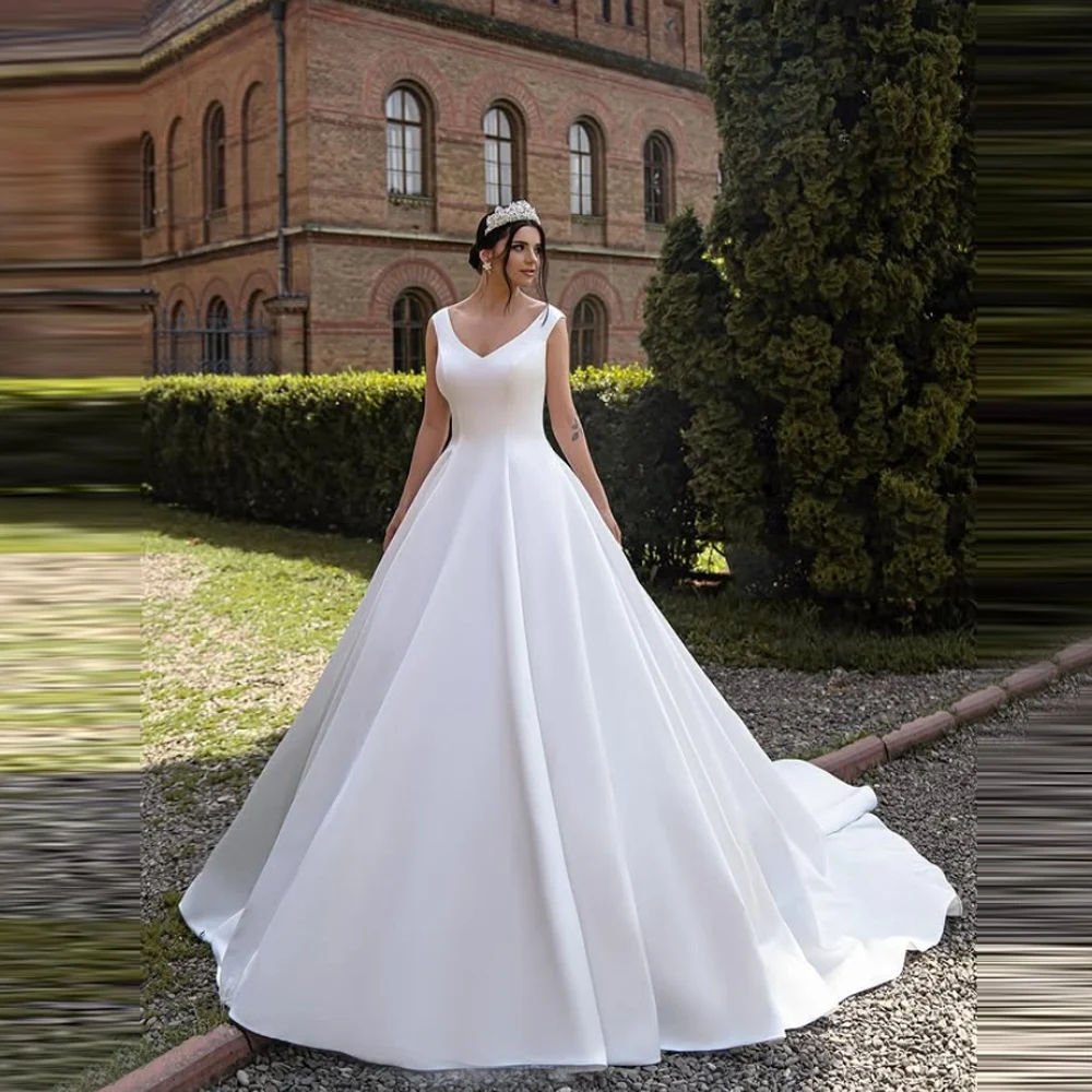 

Sweetheart Collar Satin Women Wedding Dresses Modern Elegant Sleeveless A-Line Bride Gowns Banquet Vestido De Novia Customized