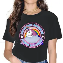 Sometimes Antisocial Always Antifascist Newest TShirts Cute Unicorn Cartoon Woman Harajuku Pure Cotton Tops T Shirt O Neck