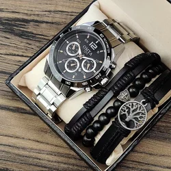 Fashion Mens Watches Luxury Men Business Stainless Steel Quartz Wrist Watch With Men's Bracelets 4pcs relogio masculino With Box