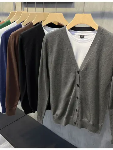 루즈핏 가디건 가을 겨울 V넥 긴팔 청소년 루즈핏 가벼운 남성용 기본 단색 가디건 니트 가디건 니트 가디건