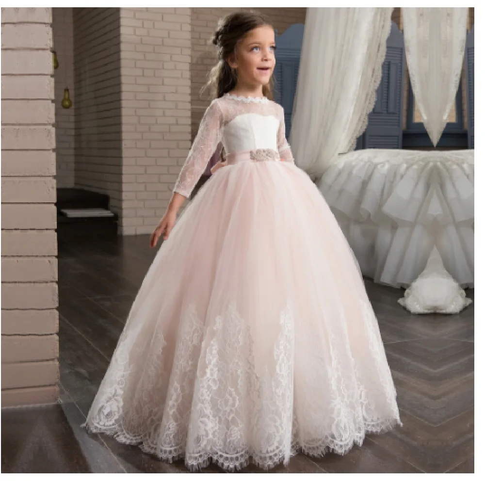 

Flower Girl Dresses Lace Pink Puffy Toddler Ball Gown Cheap First Communion Wedding Prom Bespoke Occasion Dresses Gift