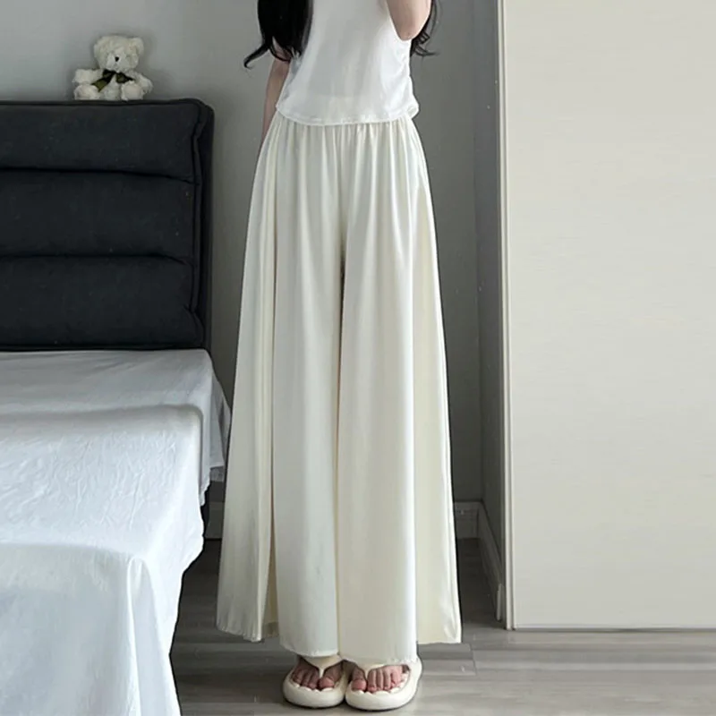 Women Loose Wide Leg Pants High Waist Baggy Dress Pants Solid Color 2023 Summer New Ice Silk Female Elegant Straight Trousers