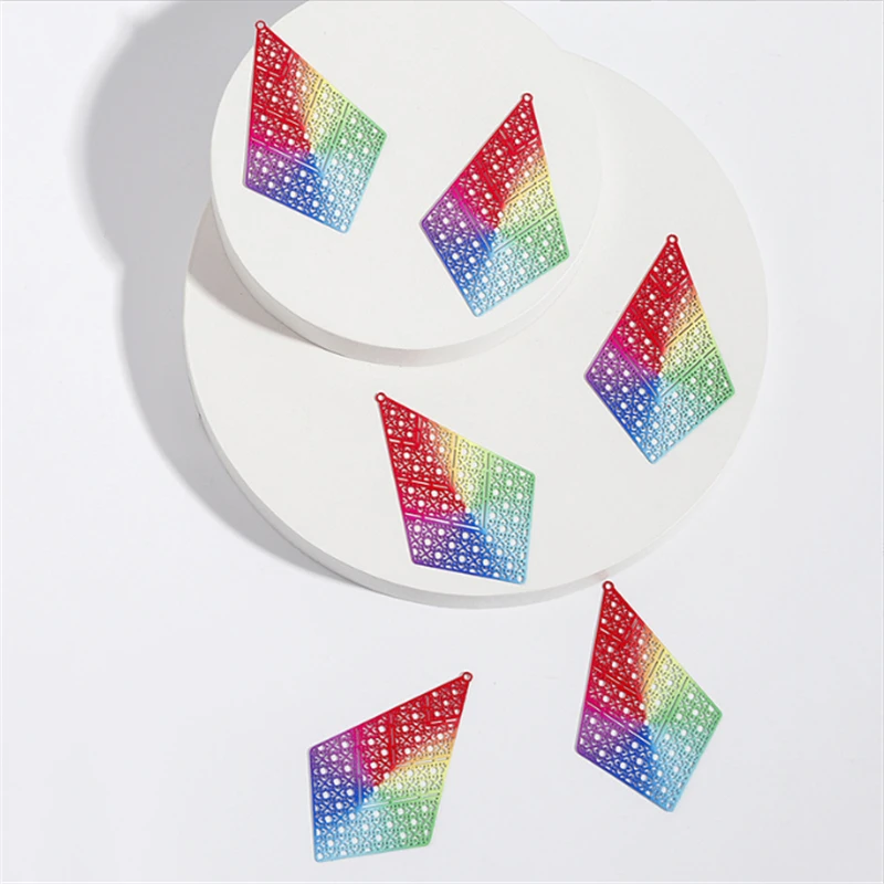 20Pcs/Lot Creative Rainbow Hollow Rhombus Waterdrop Geometric Charms Connectors DIY for Earrings Jewelry Findings Accessories