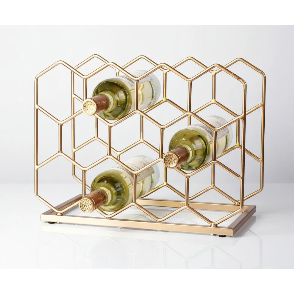 

Modern Gold Metal Wine Rack - 14 Bottle Countertop Holder - Freestanding Storage for Kitchen Cabinet Pantry