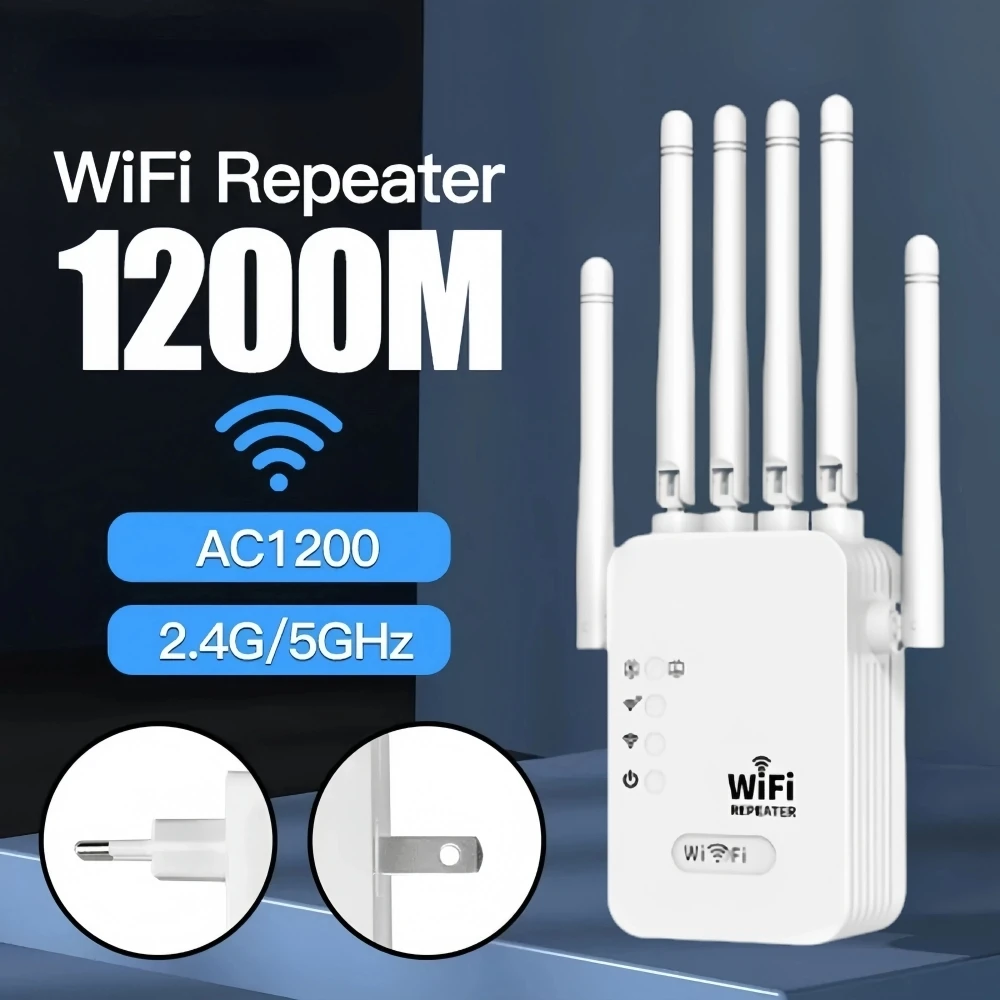 WiFi Booster 1200Mbps Wireless WiFi Repeater WIFI Extender 2.4G/5G Network Amplifier 360° Full Coverage Signal for Office Home