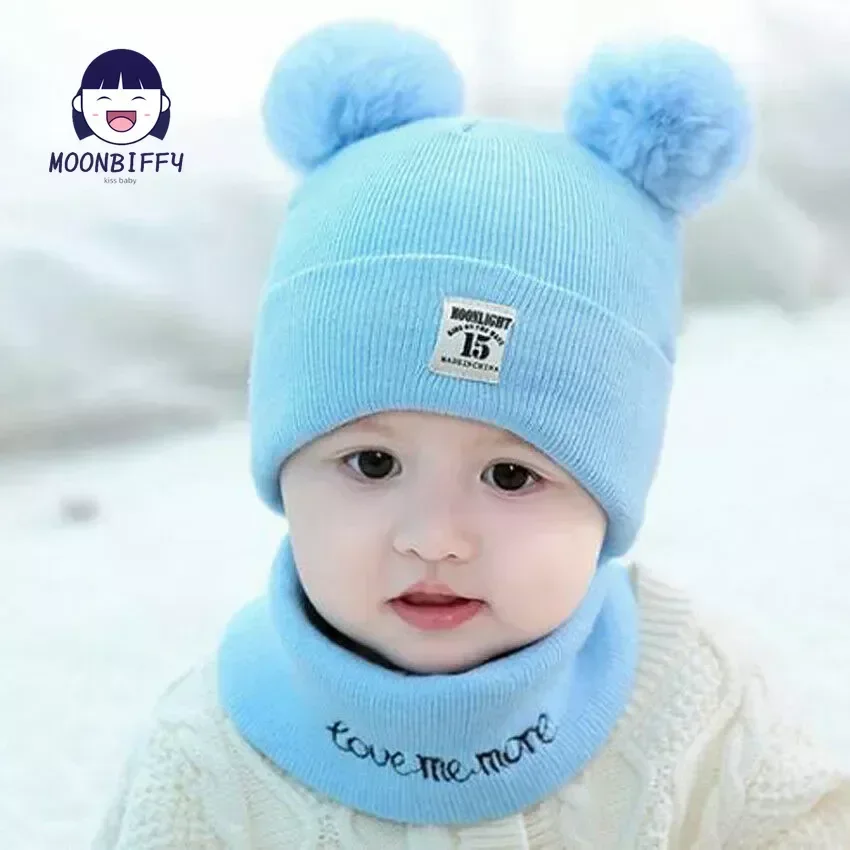 New 2Pcs Baby Hat Scarf Set Bear Cat Winter Spring Autumn Warm Knit Baby Cap Bonnet Kids Hat Boy Girl Cap Boys Girl Beanie